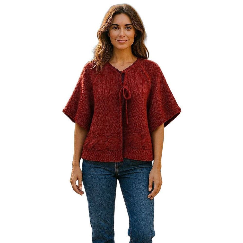 Dark Red Burgundy Knit Poncho Type Cape Sweater